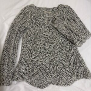 Loft Womens Grey Marled Chevron Chunky Knit Wool Alpaca Blend Sweater Medium